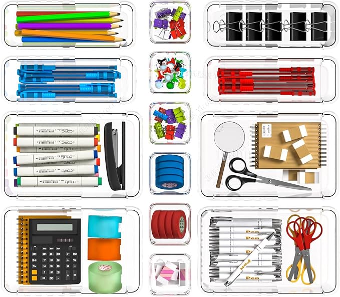 14 PCS Adjustable Clear Drawer Organizer Set - Image 7