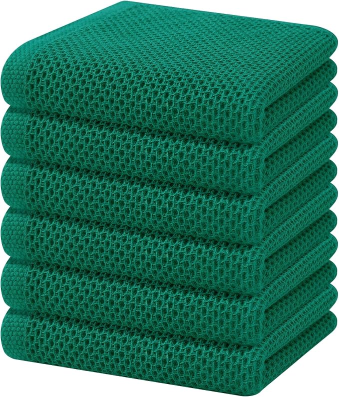 Homaxy 100% Cotton Waffle Weave Kitchen Dish Towels 6-Pack, Dark Green | 13 x by Homaxy