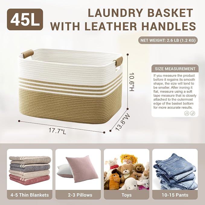 45L Small Woven Laundry Basket Hamper - Image 2