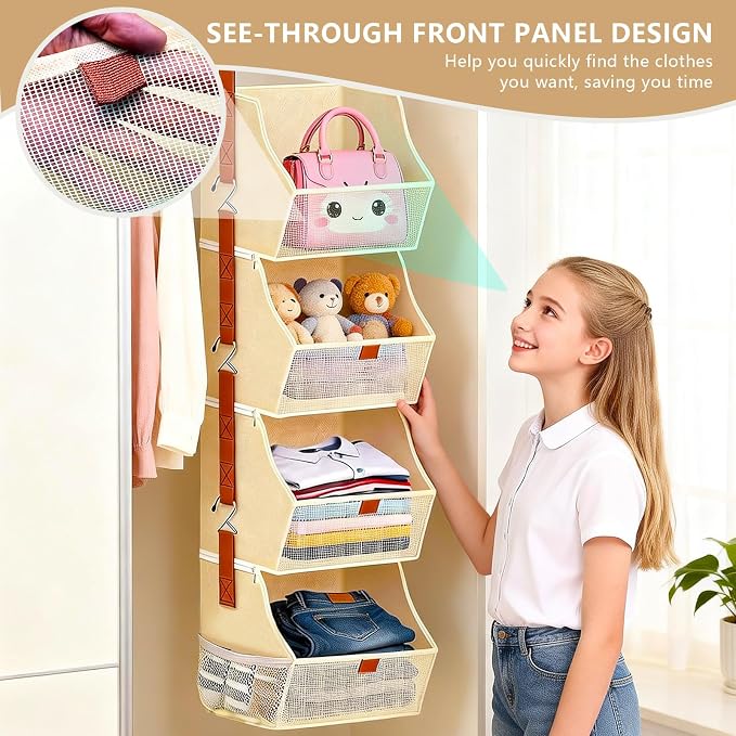 Fabric Hanging Closet Clothes Organizers and Storage Detachable 4 Tier | - Image 4