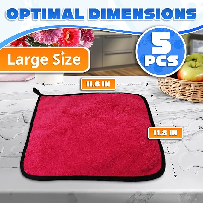 VIKROM 5 Pcs Thick Microfiber Cleaning Cloth 600 GSM, Double Sided Towels - Image 2