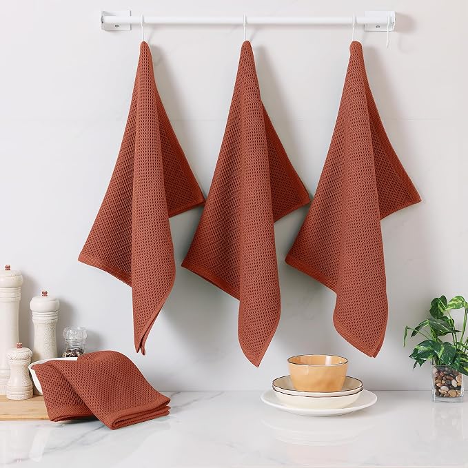 Homaxy 100% Cotton Oversized Waffle Weave Kitchen Towels 4-Pack, Rust | 20 x 28 - Image 6