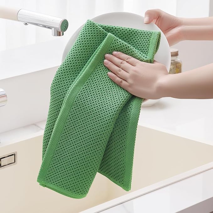 Homaxy 100% Cotton Oversized Waffle Weave Kitchen Towels 4-Pack | Grass Green - Image 4