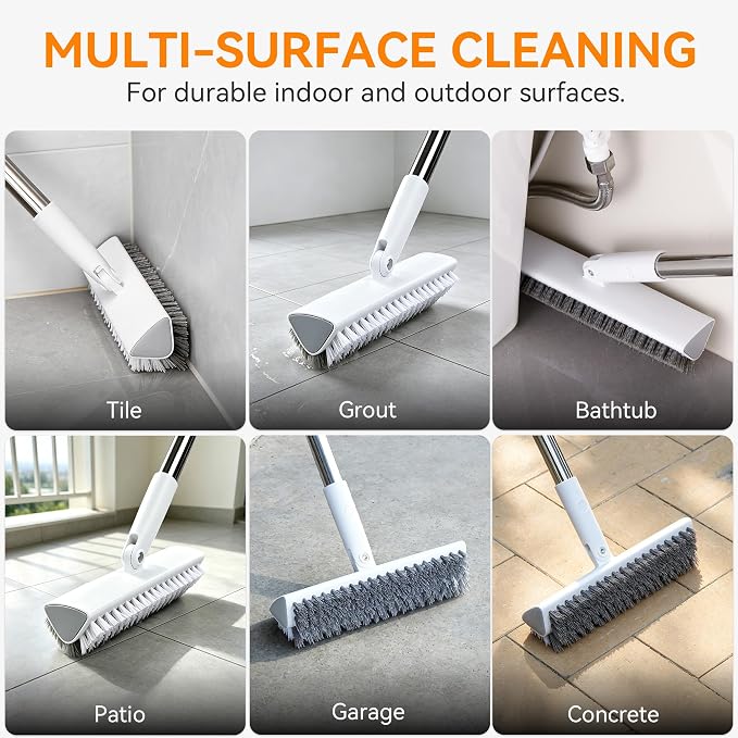 Scrub Brush with Long Handle, Extends to 55 in, Pivoting Triangle Head | - Image 6