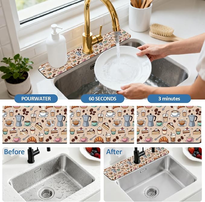 2 Pcs Kitchen Sink Splash Guard Faucet Mat Vintage Flowers Faucet Mats - Image 5