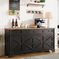 65 Inch Farmhouse Buffet Cabinet with Storage, Black Sideboard Buffet Cabinet with Adjustable Shelves & 3 Drawers, Buffet Table Coffee Bar Wine Bar Storage for Kitchen & Living Room