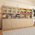 71" Tall Farmhouse Kitchen Pantry, Large Storage Cabinet with Glass Doors and Drawers, Freestanding Coffee Bar Hutch with Microwave Stand, Adjustable Shelves for Kitchen, Living Room, Brown 4 Pcs