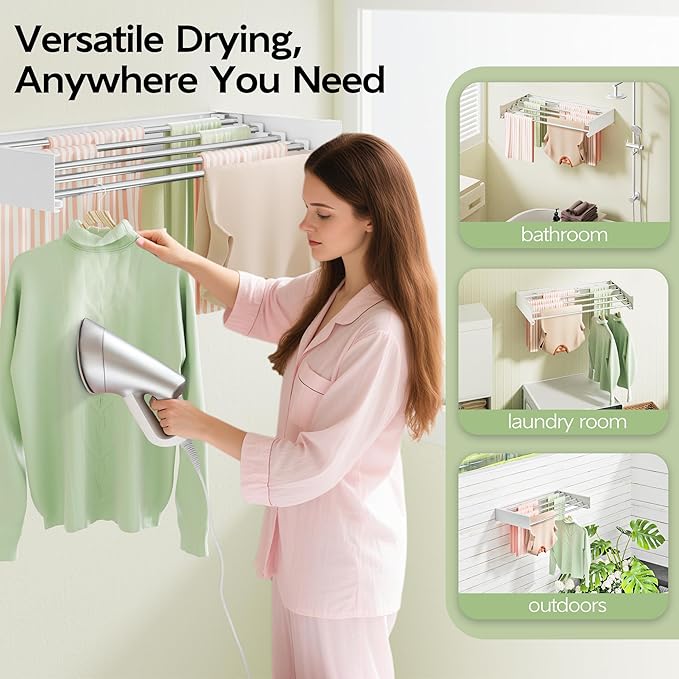 Vikaqi Wall Mounted Clothes Drying Rack 32", Foldable Wall Laundry Rack | - Image 4