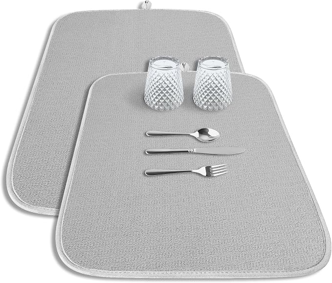 Kitsure 2 Pack Dish Drying Mat for Kitchen Counter, Light Gray | Microfiber by Kitsure