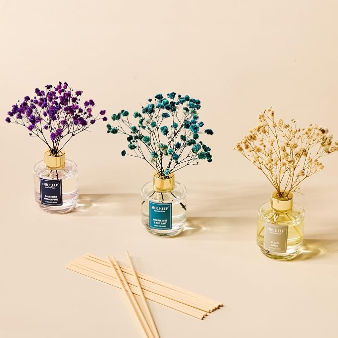 Reed Diffuser Set of 3, Clean Linen Ocean Mist&Sea Salt Lavender Eucalyptus Oil - Image 7