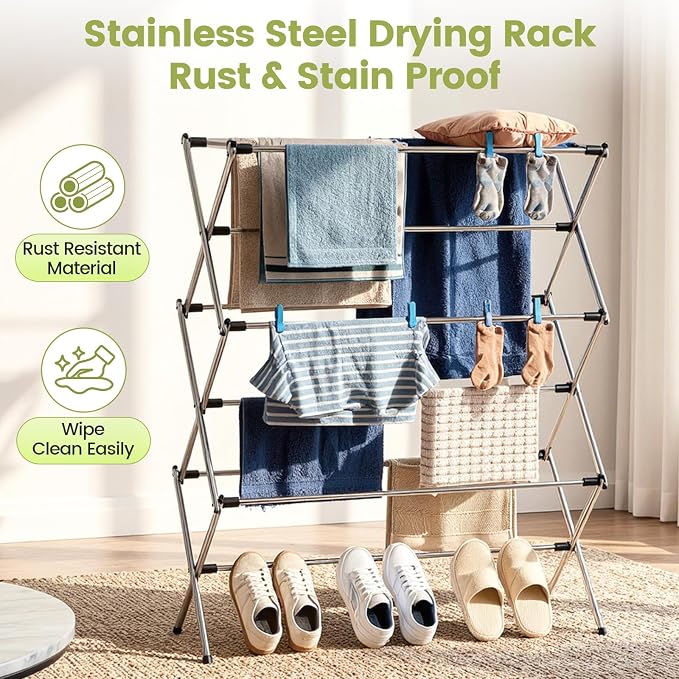 Stainless Steel Clothes Drying Rack, 45.28" H × 14.57" D | Foldable & Extendable - Image 5