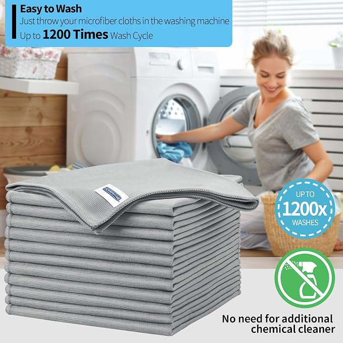 Microfiber Cleaning Cloth, 12 Pack Window Glasses Cleaning Cloth, Reusable - Image 7