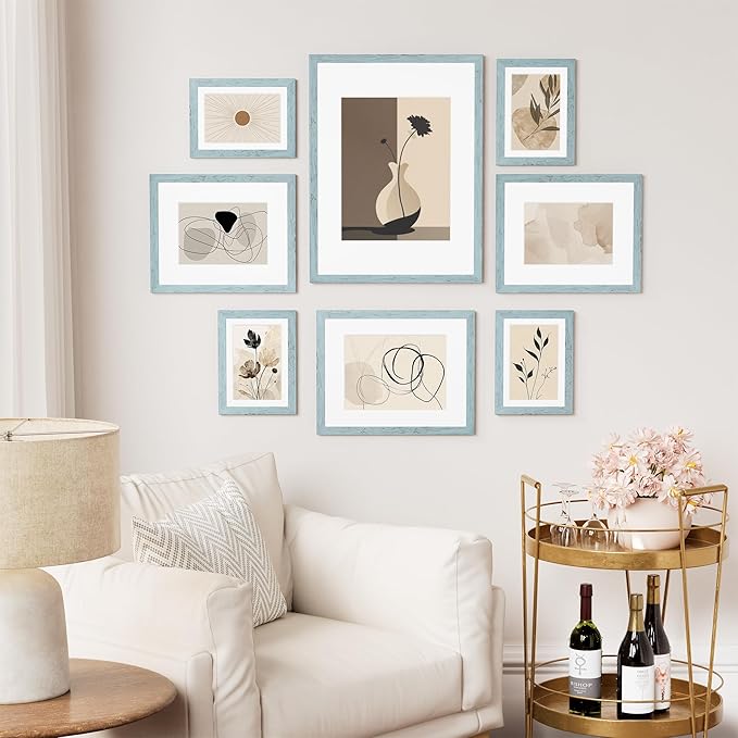 Vittanly 11x14 Picture Frame Set of 2, Solid Wood Frame for Wall Art Photo and Prints, Display Photo 8x10 with Mat or 11x14 without Mat, Rustic Blue