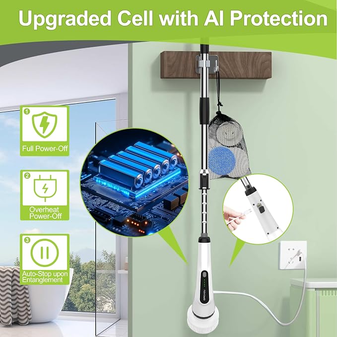 Dreazu Electric Spin Scrubber, 10-in-1 Shower Scrubber & Retractable Long Handle - Image 6