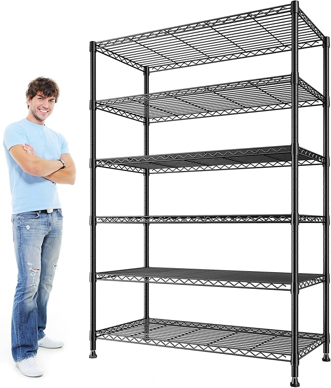 REIBII 75''H Storage Shelves Metal Shelving Unit, 6 Tier Wire Shelving for Pantry Shelves Adjustable 1200LBS Garage Shelving Heavy Duty Storage Rack for Kitchen Garage, 35.4''W*75''H*15.7" D