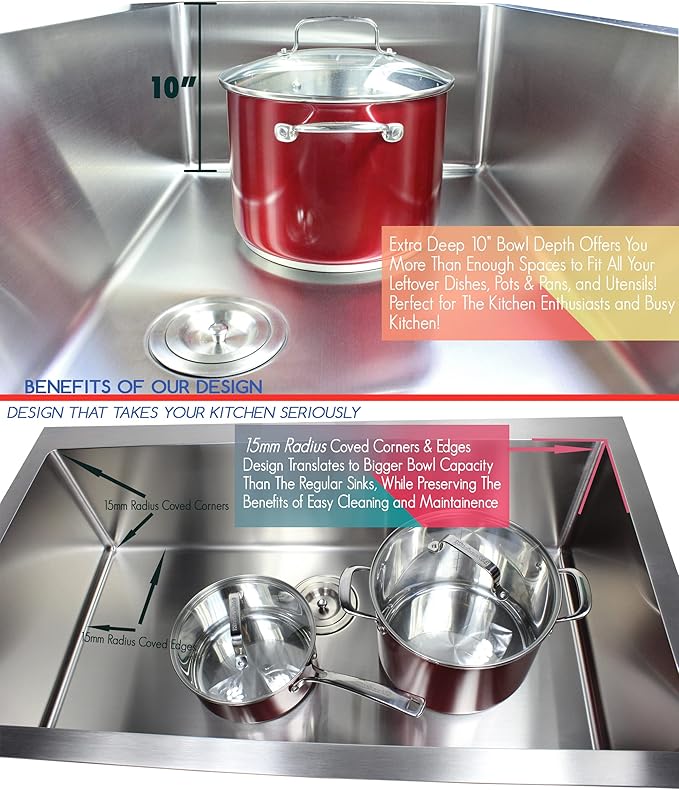 23 in. x 18 in. x 10 in. 16-Gauge Stainless Steel Undermount Single Bowl Kitchen Sink with Strainer