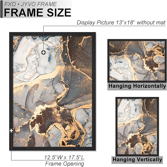 Engineered Wood 13x18 Picture Frame Set of 6, Black Frame for 13 x 18 Inch Picture Poster Photo, Light Weight 13 by 18 Frame with Wood-grain for Wall - 6 Pack/Black/13 x18