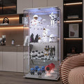 Yoluckea 4 Tiers Glass Display Cabinet with Bluetooth LED Light Strip, 2 Doors Floor Standing Curio Cabinet with Adjustable Feet and Mirror Back Panel, White Glass Bookshelf for Collections, Wood Top