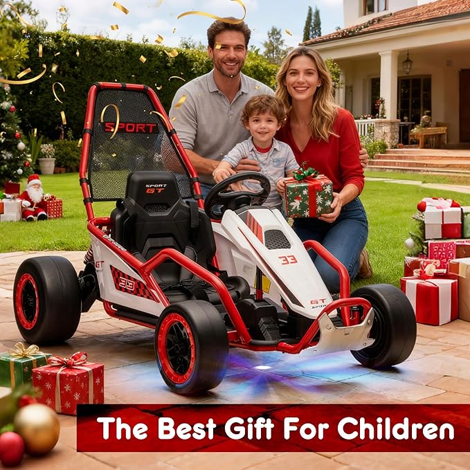 24V 8.5 MPH Electric Go Kart for Kids, 400W Powerful Drift Kart w/Front EVA Wheel & Metal Frame, Ride on Toy w/Music & Lights, Suspension, 2 Speed, 5 Point Harness, Crazy Cart for Ages 6+, Red