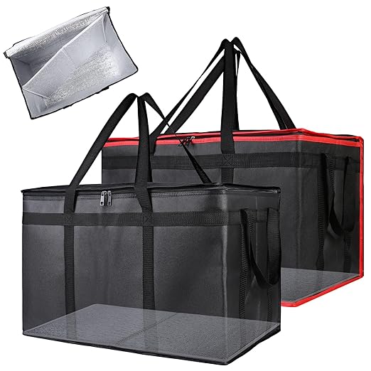 Bodaon Insulated Food Delivery Bag with Removable Hard Bottom, XXX-Large Catering Supplies Bags for Pizza Delivery Drivers, Cooler Bag, Hot Food Warmer Container, Insulated Grocery Bags (2-Pack)