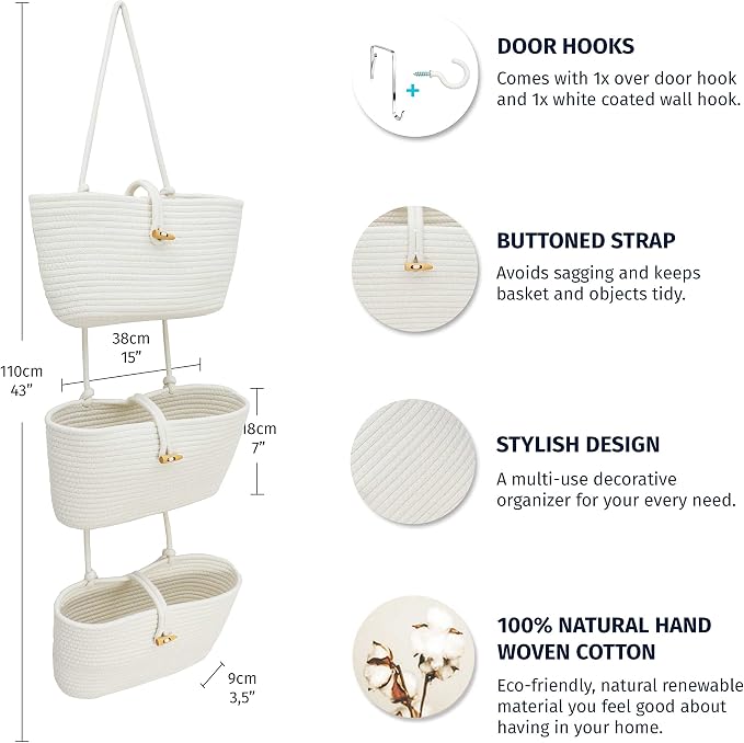 OrganiHaus Over the Door Organizer, Woven Rope Hanging Baskets - Image 2