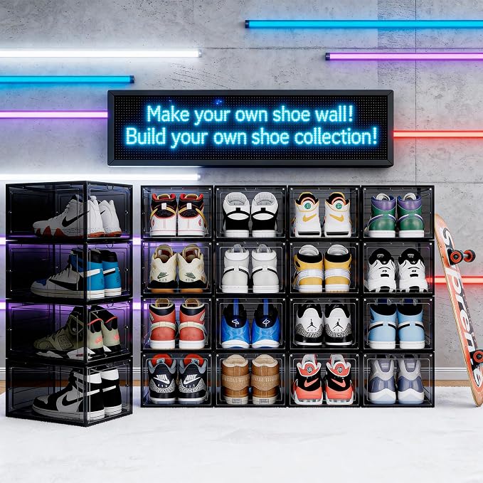 Pinkpum Upgraded Hard Shoe Storage Box 12 Pack XL Clear Shoe Organizer - Image 7