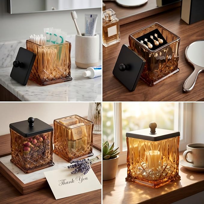 2 Pack 15Oz Amber Q-Tip Holder, Square Thick Glass - Image 9