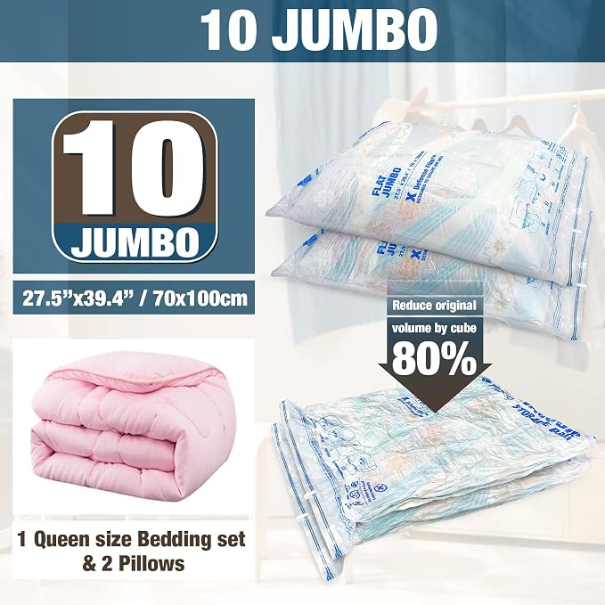10 Jumbo Vacuum Storage Bags for Bedding, Vacuum Seal Bags for Clothing | Extra - Image 2