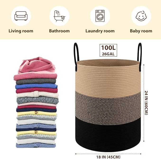 OIAHOMY 100L Nursery Hamper Laundry Basket Laundry Hamper Yellow/Black - Image 2