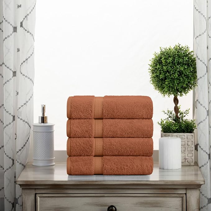 SUPERIOR Egyptian Cotton Plush & Absorbent, Hand Towel Set of 4, Rust | Quick - Image 2