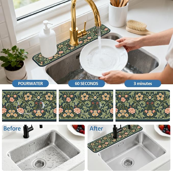 2 Pcs Bohemian Flowers Kitchen Sink Splash Guard Faucet Mat Flower Faucet Mats - Image 5