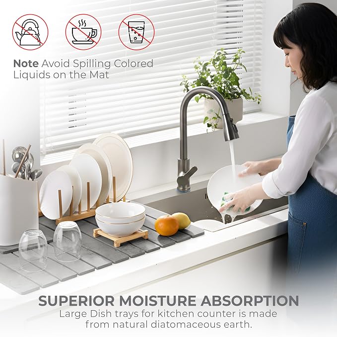 Large Stone Dish Drying Mat for Kitchen Counter, Natural Quick Dry Stone Dishes - Image 2