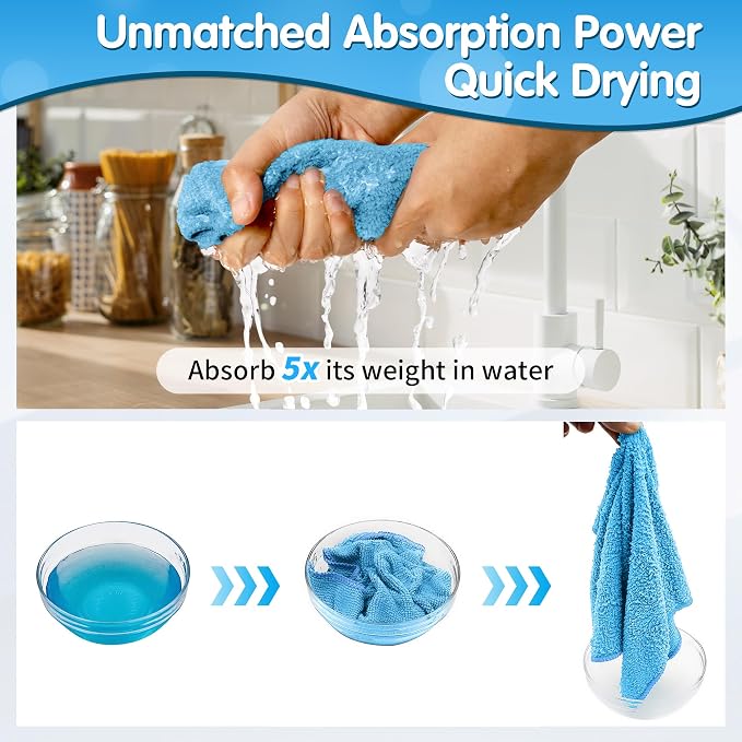 FIXSMITH Blue Microfiber Cleaning Cloth -Pack of 8, Highly Absorbent Cleaning - Image 6