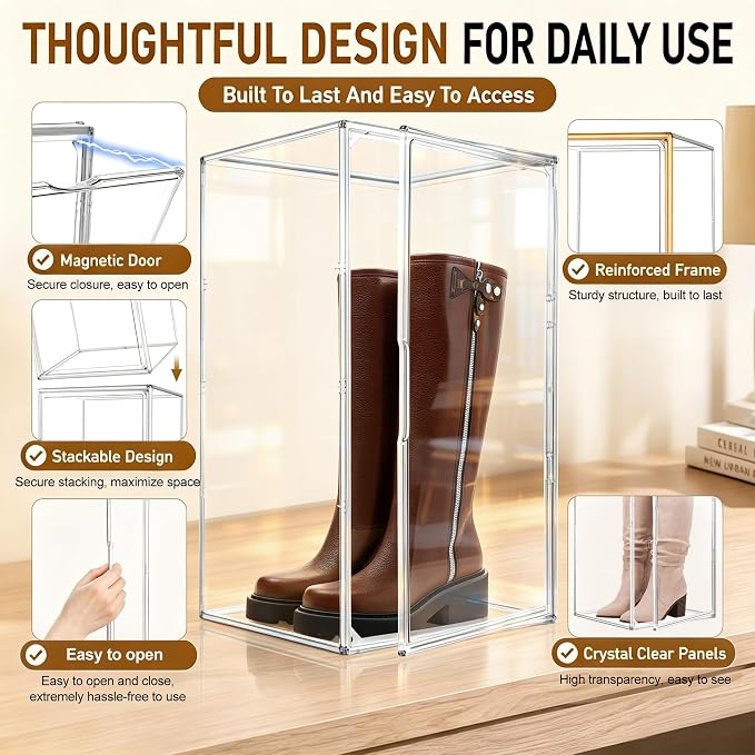 Boot Organizer for Extra Tall Boots, 23.6'' Stackable Acrylic Display Case - Image 7
