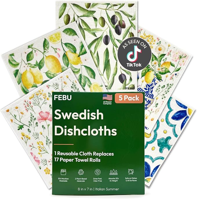 FEBU Swedish Dishcloths for Kitchen, 5 Pack, Italian Summer by FEBU