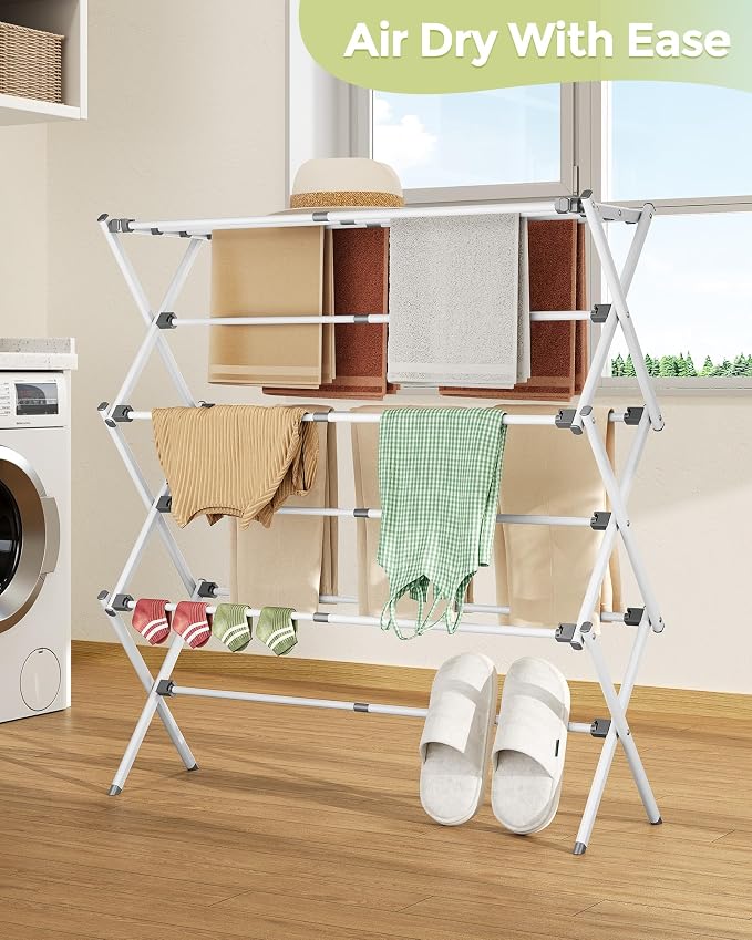 3-Tier Foldable Clothes Drying Rack, 37.6" H, Tool-free Assembly, Extendable - Image 7