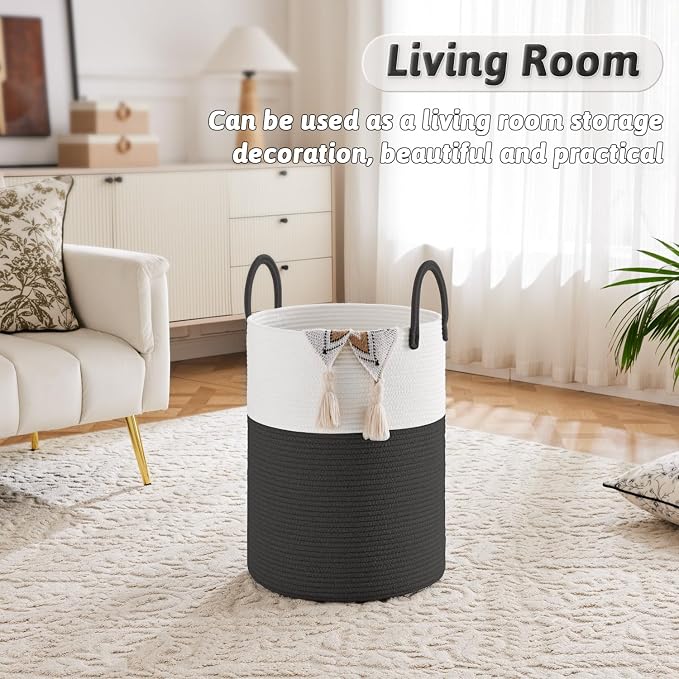 Artfeel Laundry Basket, Woven Cotton Rope Laundry Hamper, 40L - Image 5