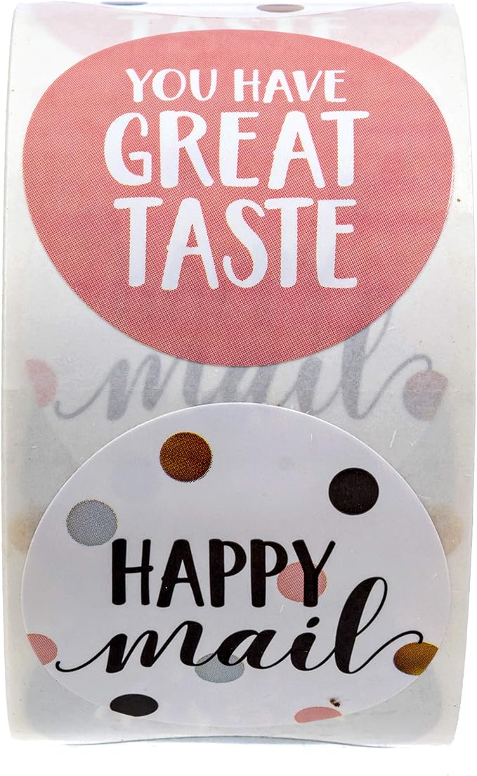 Assorted Happy Mail Stickers / 500 Colorful Great Taste Stickers / 6 Chic Label Designs / 1.5" Small Business Customer Order Package Envelope Seals/Made in The USA