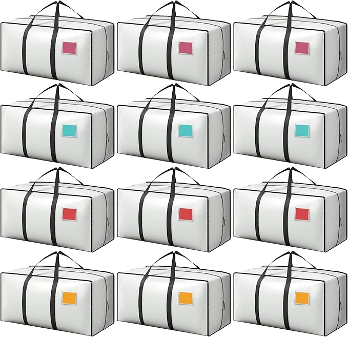 12 Pack Moving Bags with Full-Open Side Zipper, Extra Large 93L Heavy Duty by RMOHRO