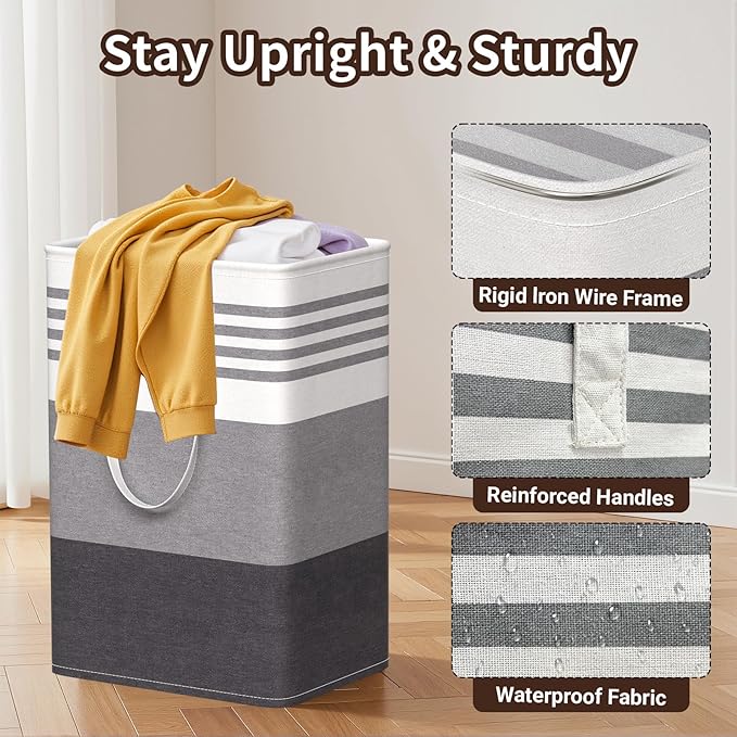 WOWBOX 2 Pack Laundry Baskets, Collapsible Dirty Clothes Laundry Hampers - Image 3