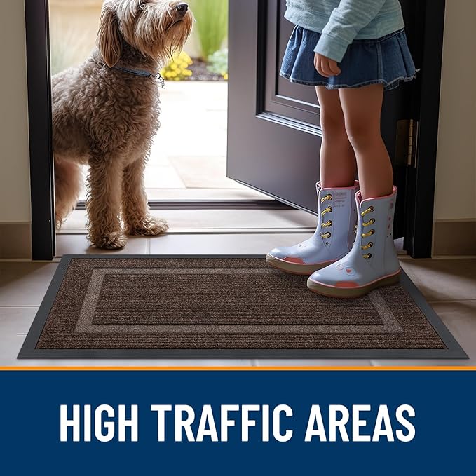 OLANLY Front Door Mat Indoor Outdoor Entrance, Waterproof All-Season, All-Weather Doormat, Sturdy Natural Rubber, Fade Resistant, Low Profile, Easy Clean Patio Porch Entryway Mat, 33x21, Dark Brown