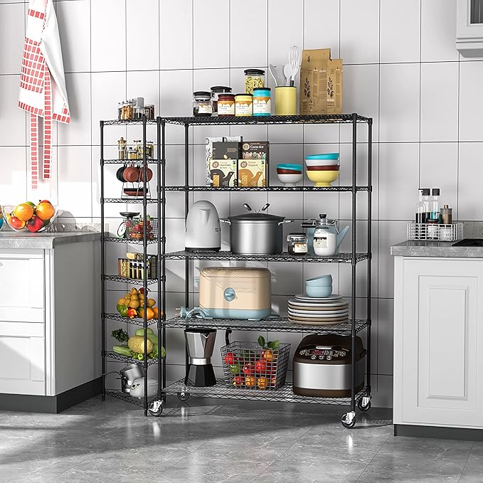 Wire Shelving Unit 5 Tier NSF Metal Shelf,6000lbs Capacity Heavy Duty Adjustable Storage Rack with Wheels & Shelf Liners for Commercial Grade Utility Steel Storage Rack, 82" H x 48" L x 24" D - Black