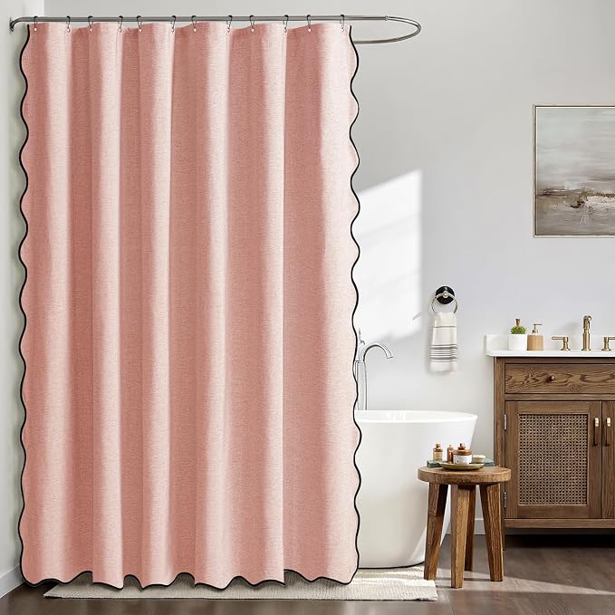 MIULEE 72"x84" Extra Long Scalloped Linen Shower Curtain Blush Pink - Image 2