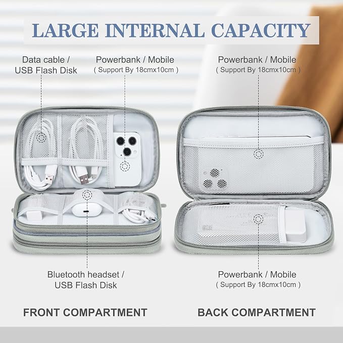 FYY Electronic Organizer, Travel Tech Pouch Bag, Light Grey | Wrist Strap - Image 3