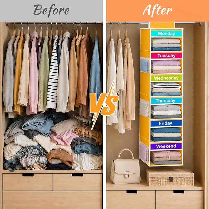 Weekly Clothes Organizer for Closet, 6-Shelf Hanging Closet Organizer - Image 5