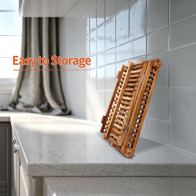 Utoplike Teak Dish Drying Rack Collapsible, Large Dishes Draine 3 Tier | - Image 7