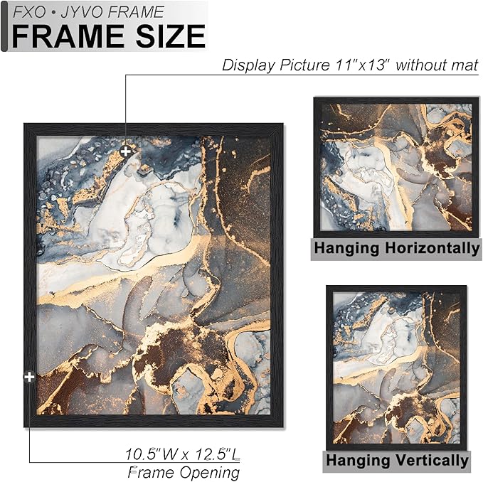 Engineered Wood 11x13 Picture Frame Set of 3, Black Frame for 11 x 13 Inch Picture Poster Photo, Light Weight 11 by 13 Frame with Wood-grain for Wall - 3 Pack/Black/11 x13