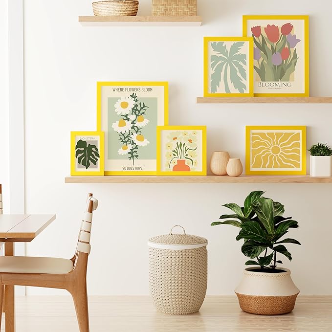 Vittanly 11x17 Picture Frame, Solid Wood Frame with Plexiglass, Includes 8x12 Mat, Wall Hanging for Photos, Home Decor, Yellow, 1 Pack