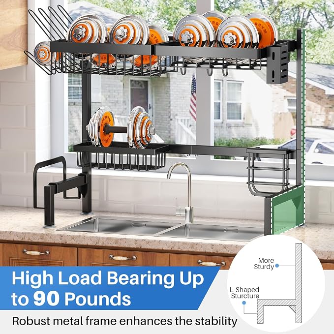 SNTD Over The Sink Large Dish Drying Rack, 26.8"-34.6", Rust-Resistant - Image 6