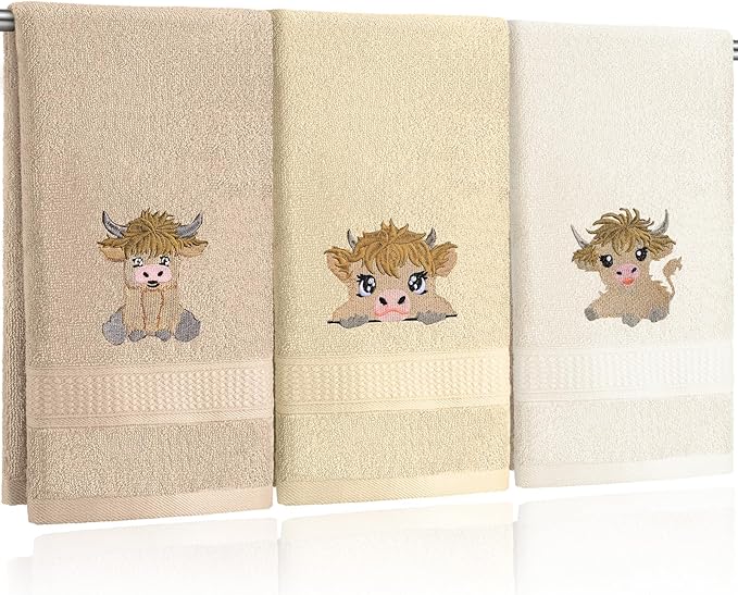 FuWeave 3 Pcs Mini Highland Cow Baby Hand Towels by FuWeave